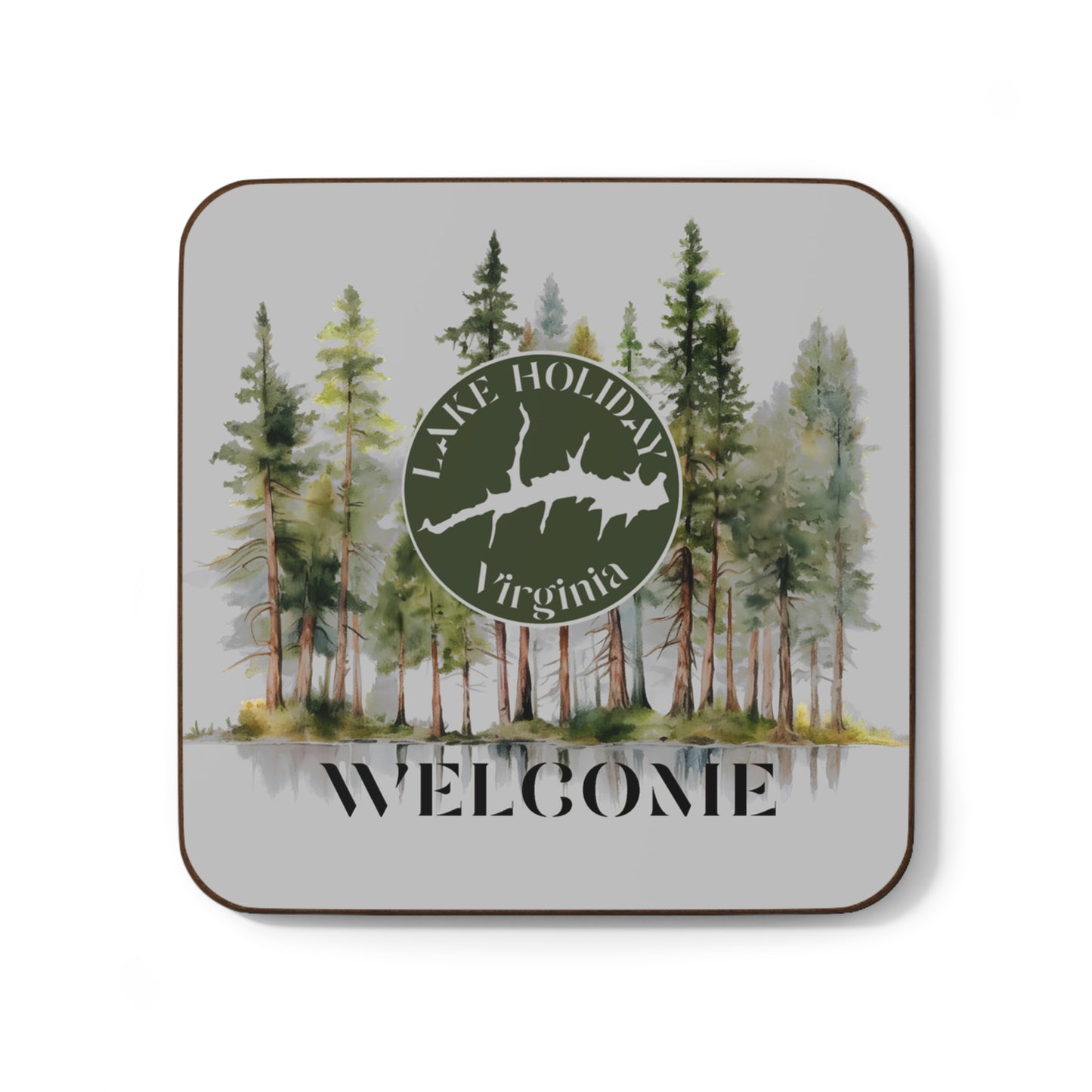 Lake Holiday Virginia Welcome Coaster — Woodland Pine Cabin Drink Coaster