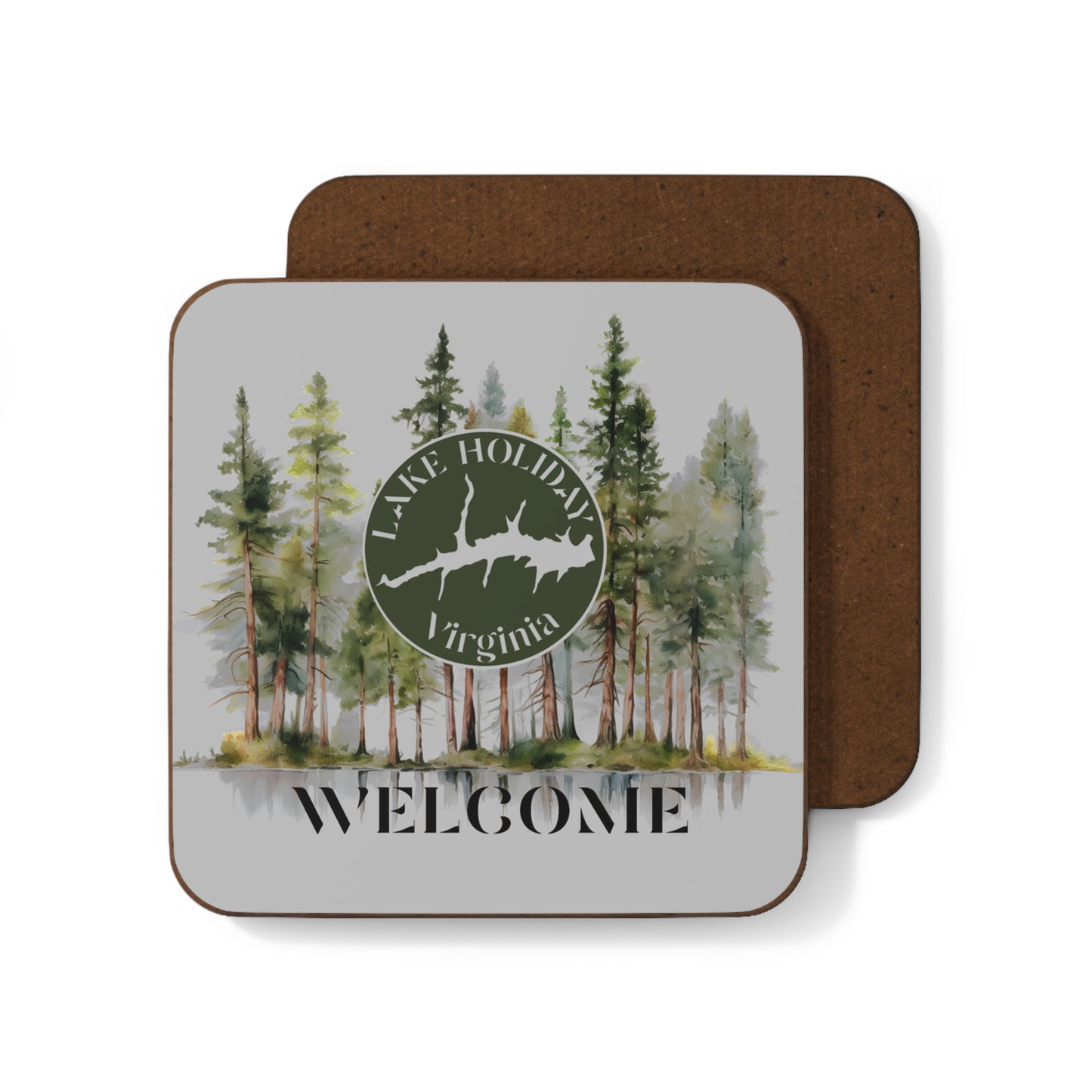 Lake Holiday Virginia Welcome Coaster — Woodland Pine Cabin Drink Coaster