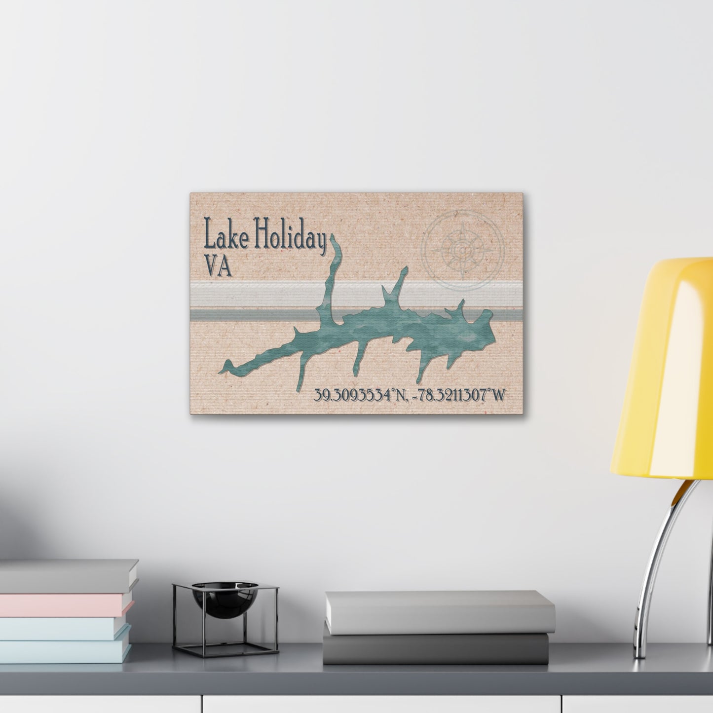 Lake Holiday Teal Map Kraft Canvas Gallery Wraps 18x12 or 30x20 or 24x36