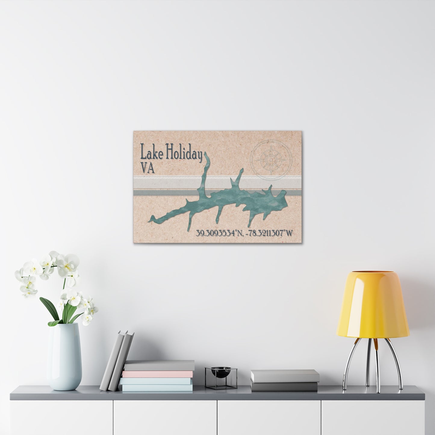 Lake Holiday Teal Map Kraft Canvas Gallery Wraps 18x12 or 30x20 or 24x36